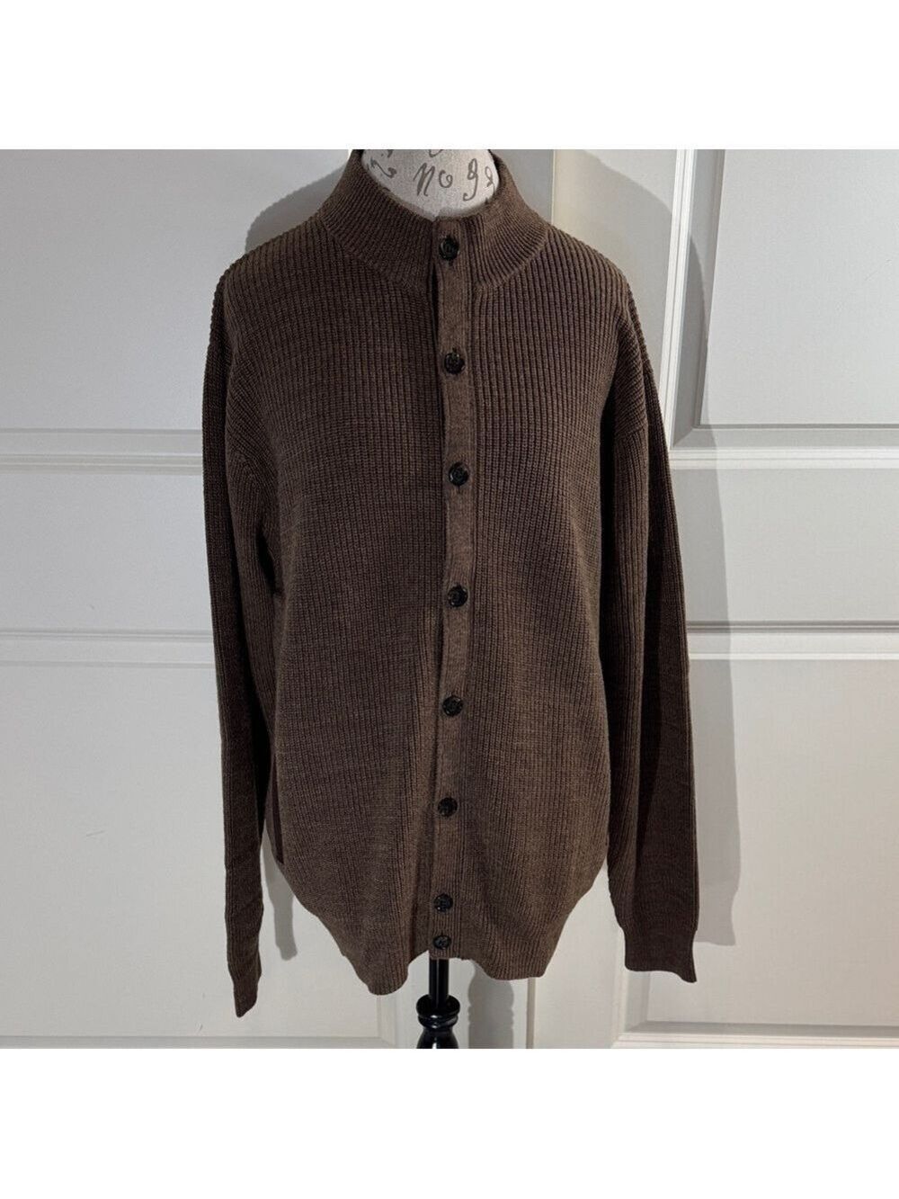 Peter Millar Brown Ribbed Wool Blend CardiganSweater with Elbow Patches XL